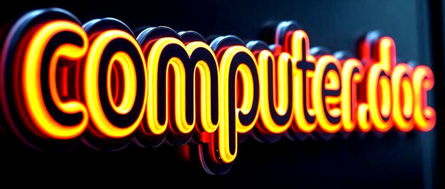 A GenAI image of the words computer.doc in a yellow and black neon rounded font